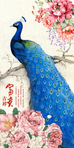 新5D鉆石畫《富貴吉祥孔雀圖》 豎版玄關掛畫的藝術之美與批發直銷指南